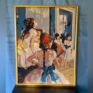 Edgar Degas Ballet Class vintage French needlepoint w gold frame